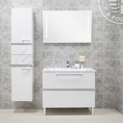 Мебель для ванной Акватон Турин 100 белый глянец с серебристыми панелями