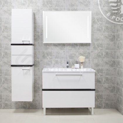 Мебель для ванной Акватон Турин 100 белый глянец с черными панелями