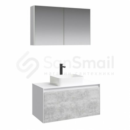 Мебель для ванной Aqwella Mobi 100 белая фасад бетон светлый