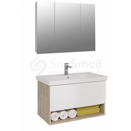 Мебель для ванной Dreja Perfecto 90 дуб/ белый глянец
