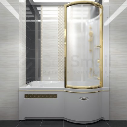 Стенка со стеклянной шторкой на ванну Радомир Валенсия золото стекло матовое