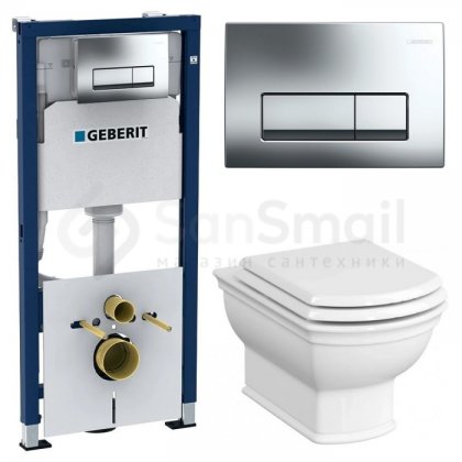 Комплект Geberit Duofix 458.128.21.1 + Vitra Valarte 7805B003-0075 + Geberit Delta 51 115.105.21.1 хром глянцевый